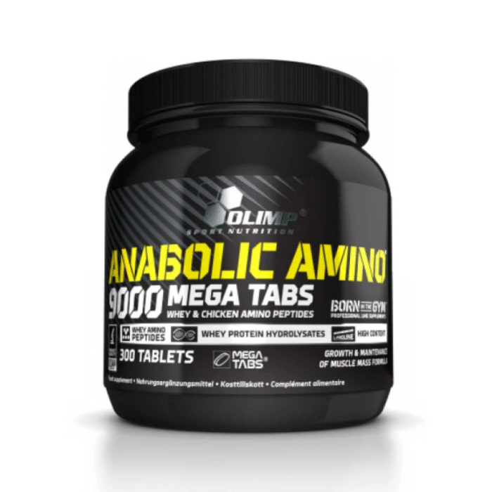 Anabolic amino 900 mega tabs 300 tablets Olimp Anabolic Amino 9000 е отличен избор за всеки, който търси ефективна поддръжка за мускулен растеж, сила и бързо възстановяване.