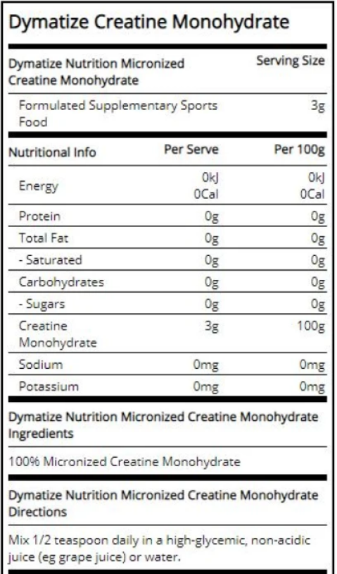 Creatine Monohydrate 300gr_таблица Creatine Monohydrate 300gr_таблица