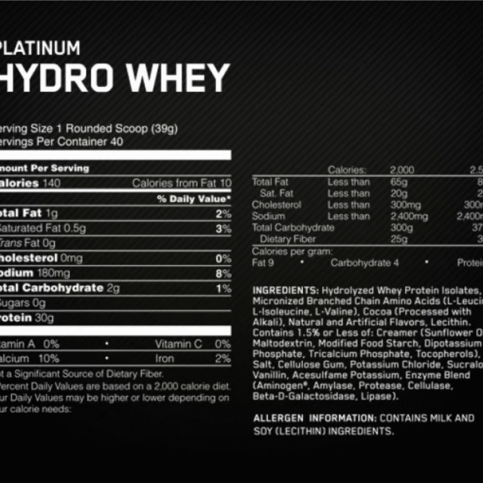 Platinium Hydro Whey Iso Protein 1590gr_таблица Platinium Hydro Whey Iso Protein 1590gr_таблица