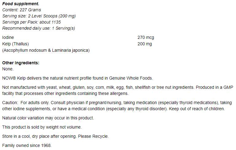 NOWKelp100PurePowder227Grams-nutrie17ec NOWKelp100PurePowder227Grams-nutrie17ec
