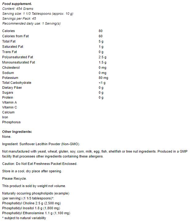 NOWSunflowerLecithinPurePowder454Grams-nutri26f9b NOWSunflowerLecithinPurePowder454Grams-nutri26f9b