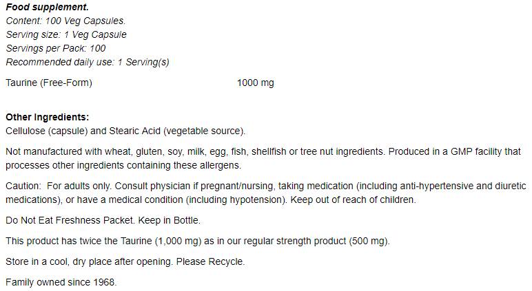 NOWTaurine1000mgDoubleStrength100VegCapsules-nutricc582 NOWTaurine1000mgDoubleStrength100VegCapsules-nutricc582